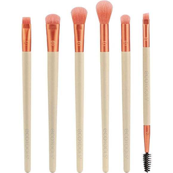 6 Blending Brushes for Eyes Eco Friendly Makeup Brush Orange Cruelty Free Vegan - Picture 1 of 13